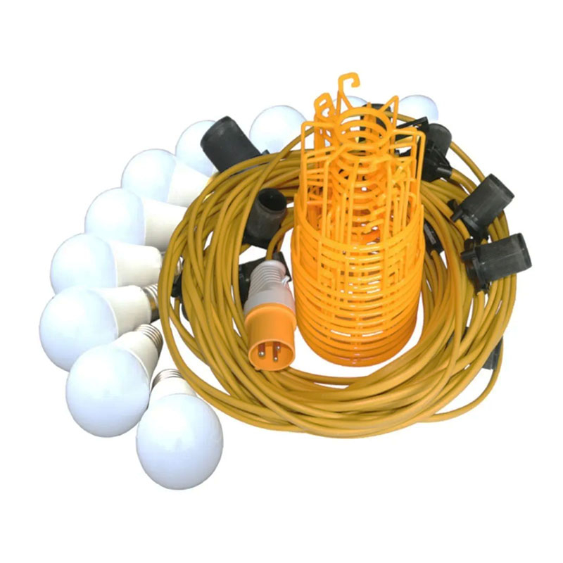 SITE LIGHTS 10w 22m LED FESTOON KIT c/w GUARDS 110V - Brighton Tools