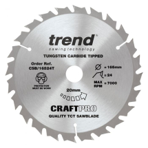 TREND CRAFTPRO 165mm x 20Ø X 24T TCT THIN KERF SAW BLADE (CSB/16524T) TREND CRAFTPRO 165mm x 20Ø X 24T TCT THIN KERF SAW BLADE (CSB/16524T)
