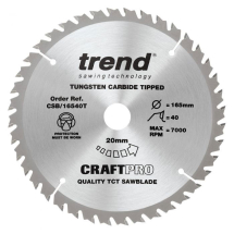 TREND CRAFTPRO 165mm X 20Ø X 40T TCT THIN KERF SAW BLADE (CSB/16540T) TREND CRAFTPRO 165mm X 20Ø X 40T TCT THIN KERF SAW BLADE (CSB/16540T)