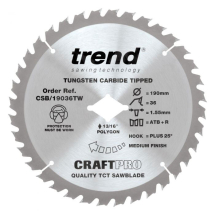 TREND CRAFTPRO 190mm x 5/8 THIN WORMDRIVE x 36T TCT THIN KERF SAW BLADE (CSB/19036TW) TREND CRAFTPRO 190mm x 5/8 THIN WORMDRIVE x 36T TCT THIN KERF SAW BLADE (CSB/19036TW)
