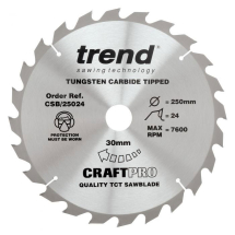 TREND CRAFTPRO 250mm x 30Ø x 24T TCT SAW BLADE (CSB/25024) TREND CRAFTPRO 250mm x 30Ø x 24T TCT SAW BLADE (CSB/25024)