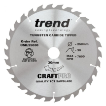 TREND CRAFTPRO 250mm x 30Ø x 30T TCT SAW BLADE (CSB/25030) TREND CRAFTPRO 250mm x 30Ø x 30T TCT SAW BLADE (CSB/25030)