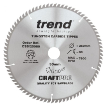 TREND CRAFTPRO 250mm x 30Ø x 80T TCT SAW BLADE (CSB/25080) TREND CRAFTPRO 250mm x 30Ø x 80T TCT SAW BLADE (CSB/25080)