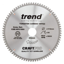 TREND CRAFTPRO 216mm x 30Ø x 80T ALUMINIUM & PLASTIC TCT SAW BLADE (CSB/AP21680) TREND CRAFTPRO 216mm x 30Ø x 80T ALUMINIUM & PLASTIC TCT SAW BLADE (CSB/AP21680)