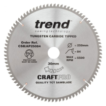 TREND CRAFTPRO 250mm x 30Ø x 84T ALUMINIUM & PLASTIC TCT SAW BLADE (CSB/AP25084) TREND CRAFTPRO 250mm x 30Ø x 84T ALUMINIUM & PLASTIC TCT SAW BLADE (CSB/AP25084)