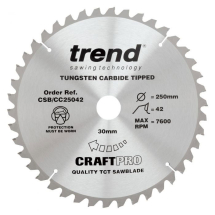 TREND CRAFTPRO 250mm x 30Ø x 42T CROSSCUT TCT SAW BLADE (CSB/CC25042) TREND CRAFTPRO 250mm x 30Ø x 42T CROSSCUT TCT SAW BLADE (CSB/CC25042)
