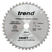 TREND CRAFTPRO 260mm x 30Ø x 42T CROSSCUT TCT SAW BLADE (CSB/CC26042) TREND CRAFTPRO 260mm x 30Ø x 42T CROSSCUT TCT SAW BLADE (CSB/CC26042)