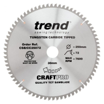 TREND CRAFTPRO 250mm x 30Ø x 72T CROSSCUT TCT SAW BLADE (CSB/CC25072) TREND CRAFTPRO 250mm x 30Ø x 72T CROSSCUT TCT SAW BLADE (CSB/CC25072)