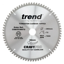 TREND CRAFTPRO 260mm x 30Ø x 72T CROSSCUT TCT SAW BLADE (CSB/CC26072) TREND CRAFTPRO 260mm x 30Ø x 72T CROSSCUT TCT SAW BLADE (CSB/CC26072)